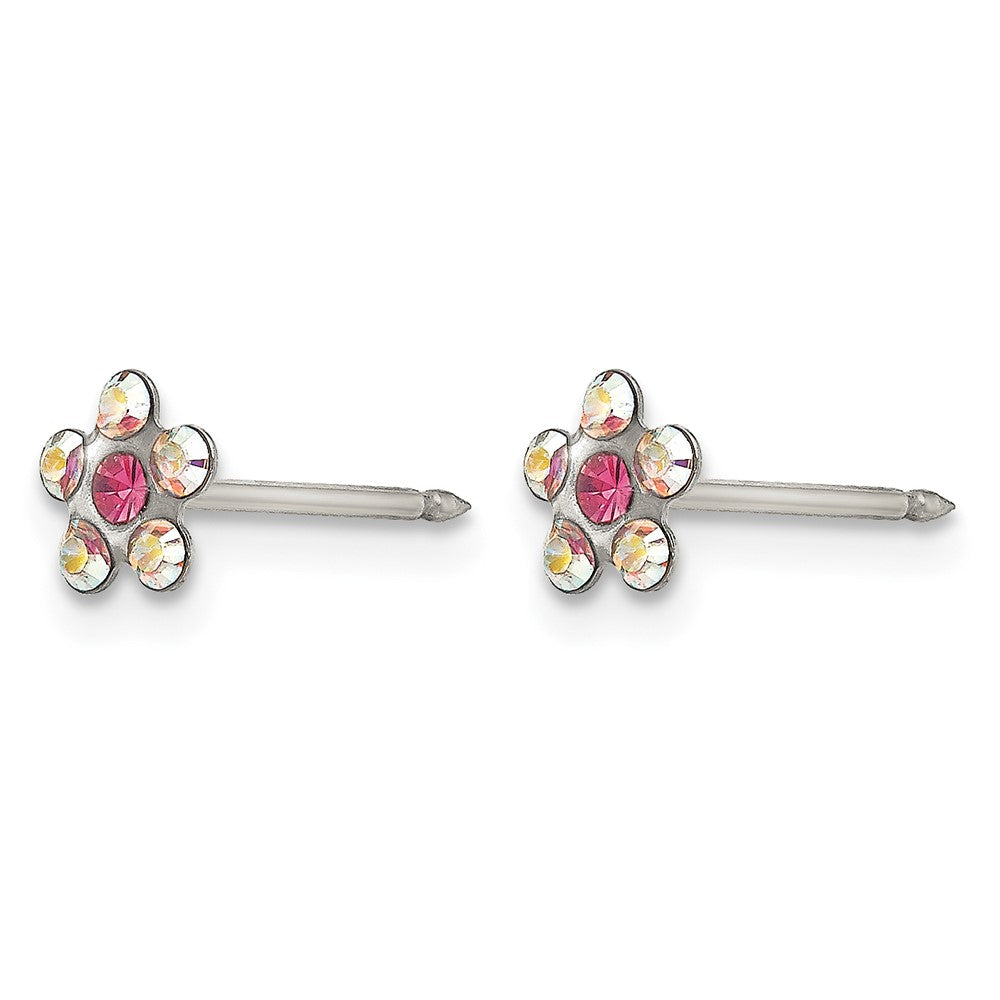 Inverness Stainless Steel Clear and Rose Crystal Flower Post Piercing Earrings