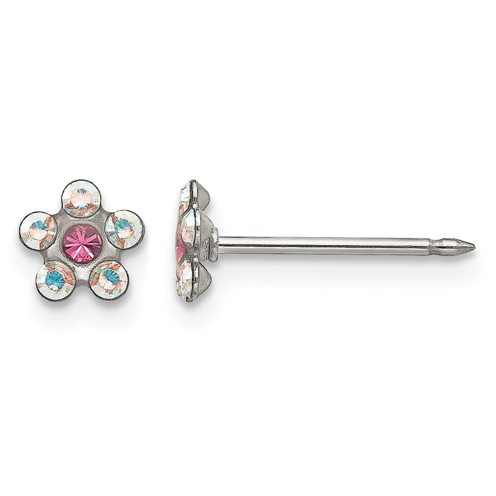 Inverness Stainless Steel Clear and Rose Crystal Flower Post Piercing Earrings