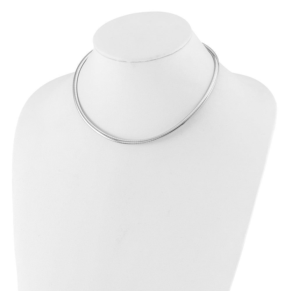 14K Polished  White Gold 4mm Domed Omega Necklace