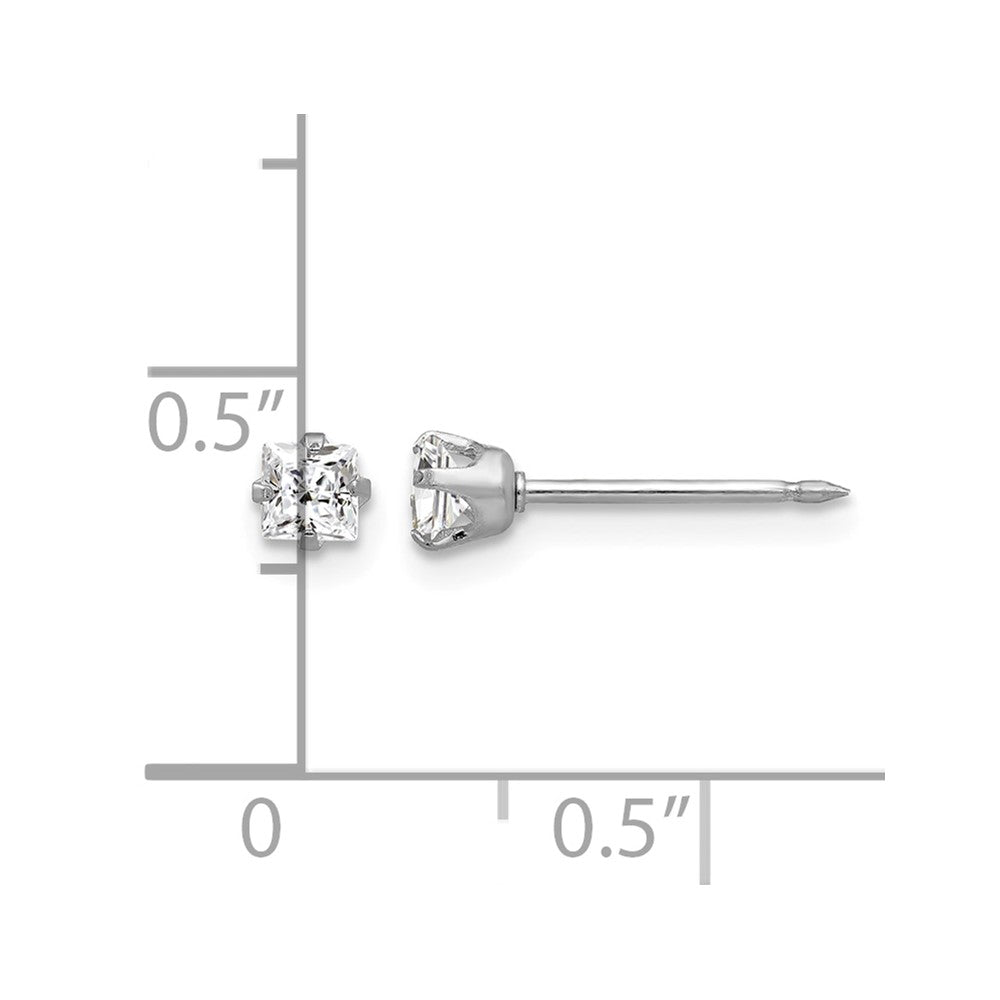 Inverness 14k White Gold 3mm Square CZ Post Piercing Earrings