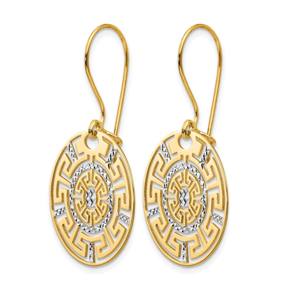 14K Two-tone Greek Key Dangle Earrings