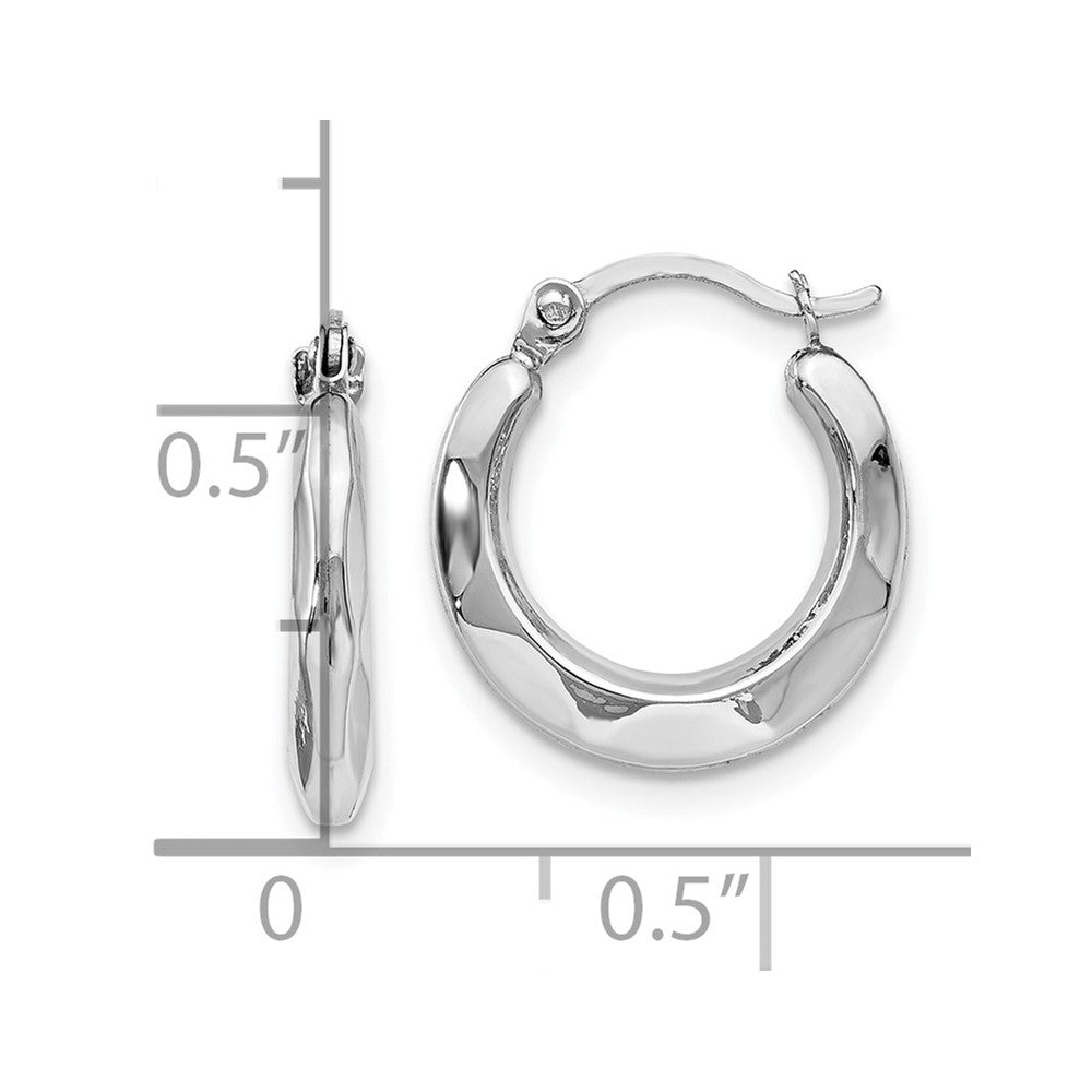 14K White Gold Polished Round Hoop Earrings