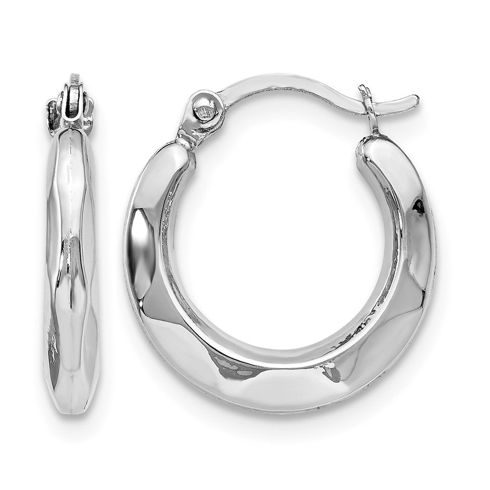 14K White Gold Polished Round Hoop Earrings