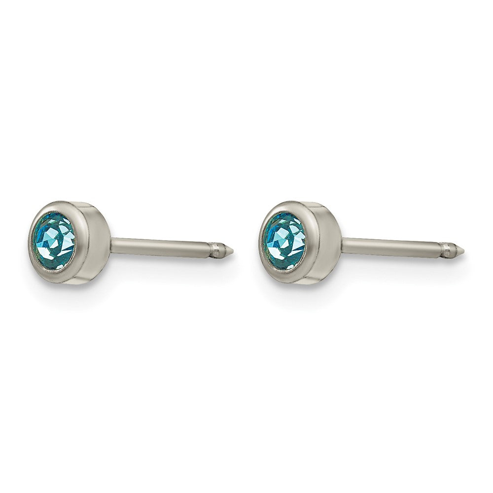 Inverness Titanium 4mm Aqua Crystal Bezel Post Piercing Earrings