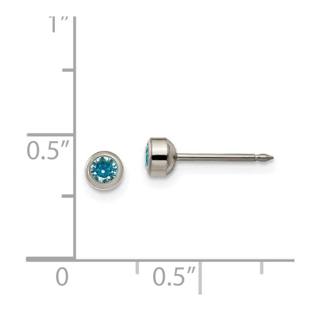 Inverness Titanium 4mm Aqua Crystal Bezel Post Piercing Earrings
