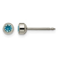 Inverness Titanium 4mm Aqua Crystal Bezel Post Piercing Earrings