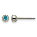 Inverness Titanium 4mm Aqua Crystal Bezel Post Piercing Earrings