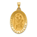 18k Polished and Satin Large Solid St. Christopher Medal Oval Pendant