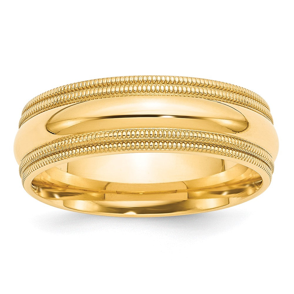 10k Yellow Gold 7mm Double Milgrain Comfort Fit Wedding Band