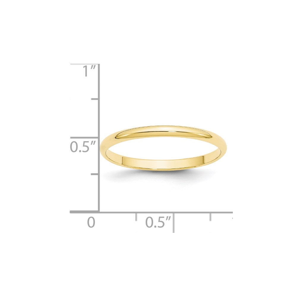 10k Yellow Gold 2mm Lightweight Half Round Wedding Band