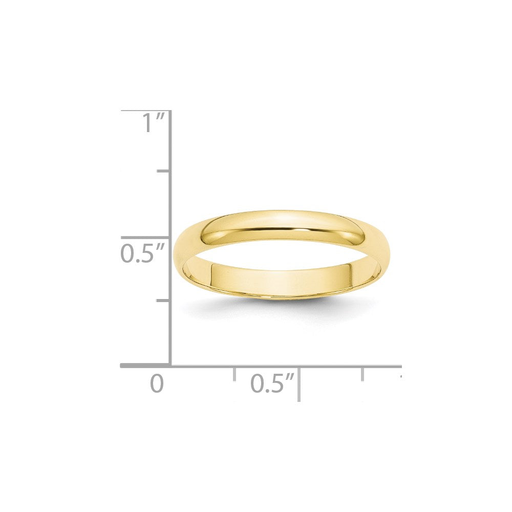 10k Yellow Gold 3mm Lightweight Half Round Wedding Band