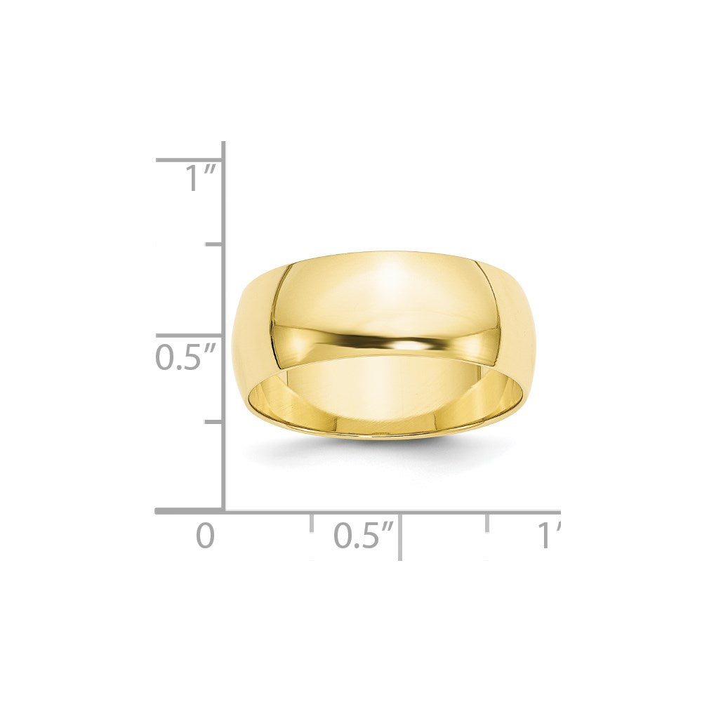 10k Yellow Gold 8mm Lightweight Half Round Wedding Band