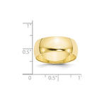 10k Yellow Gold 8mm Lightweight Half Round Wedding Band