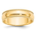10k Yellow Gold 6mm Milgrain Half Round Wedding Band