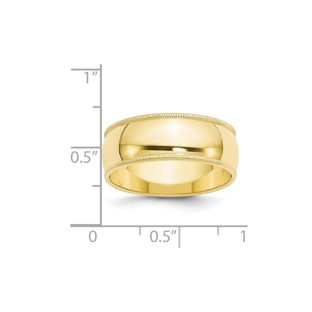 10k Yellow Gold 8mm Milgrain Half Round Wedding Band