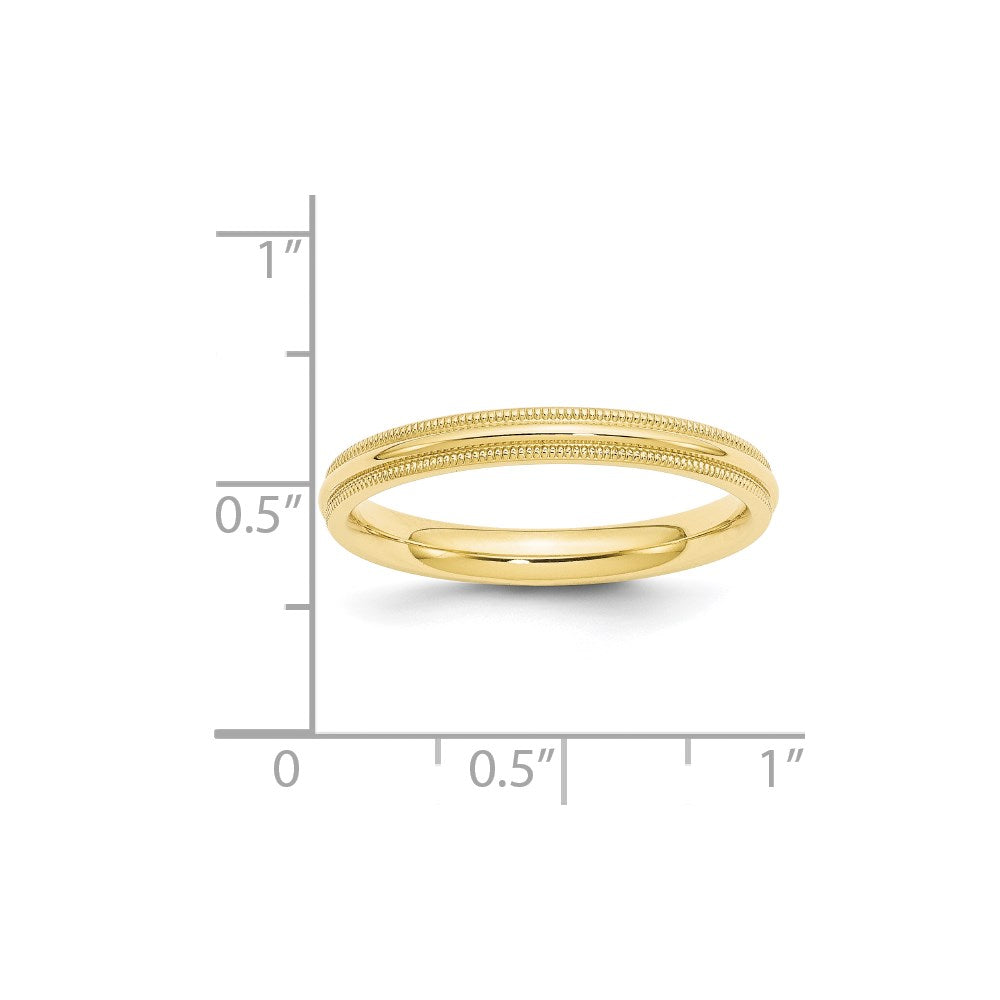 10k Yellow Gold 3mm Milgrain Half Round Comfort Fit Wedding Band