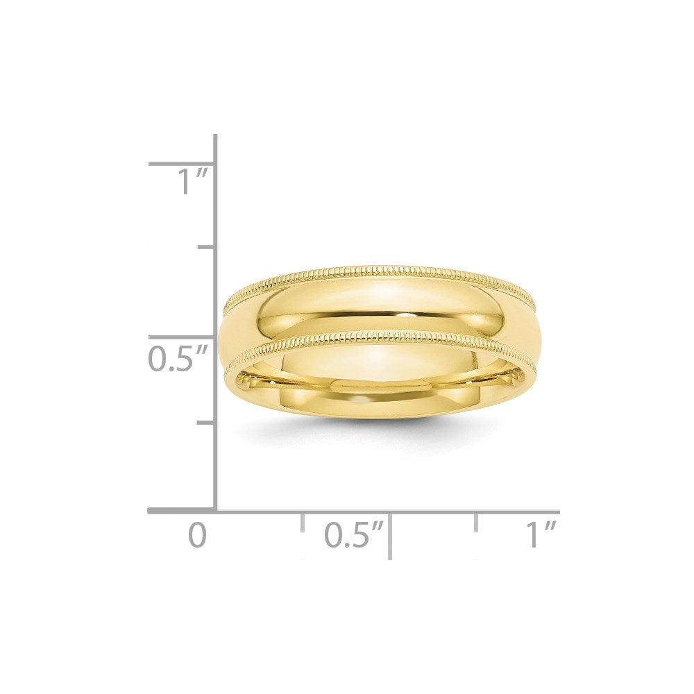 10k Yellow Gold 6mm Milgrain Half Round Comfort Fit Wedding Band