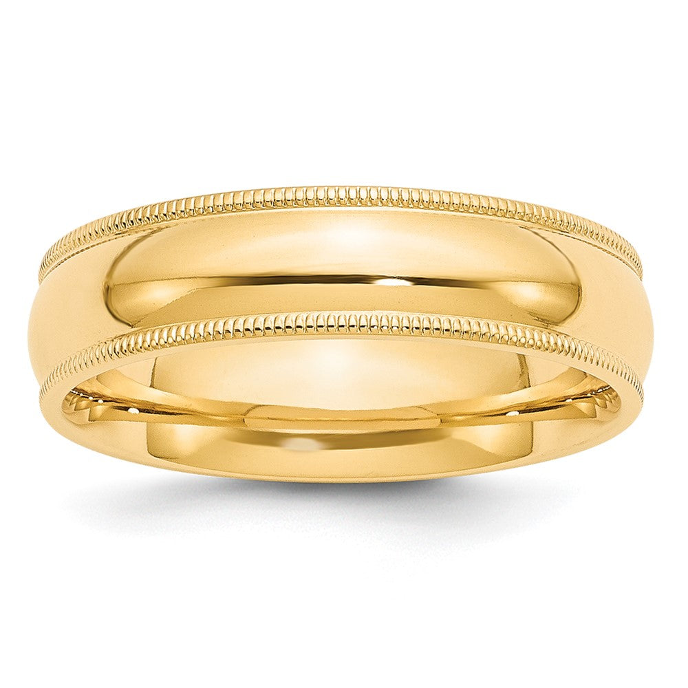 10k Yellow Gold 6mm Milgrain Half Round Comfort Fit Wedding Band