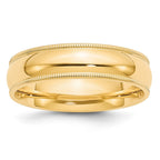 10k Yellow Gold 6mm Milgrain Half Round Comfort Fit Wedding Band