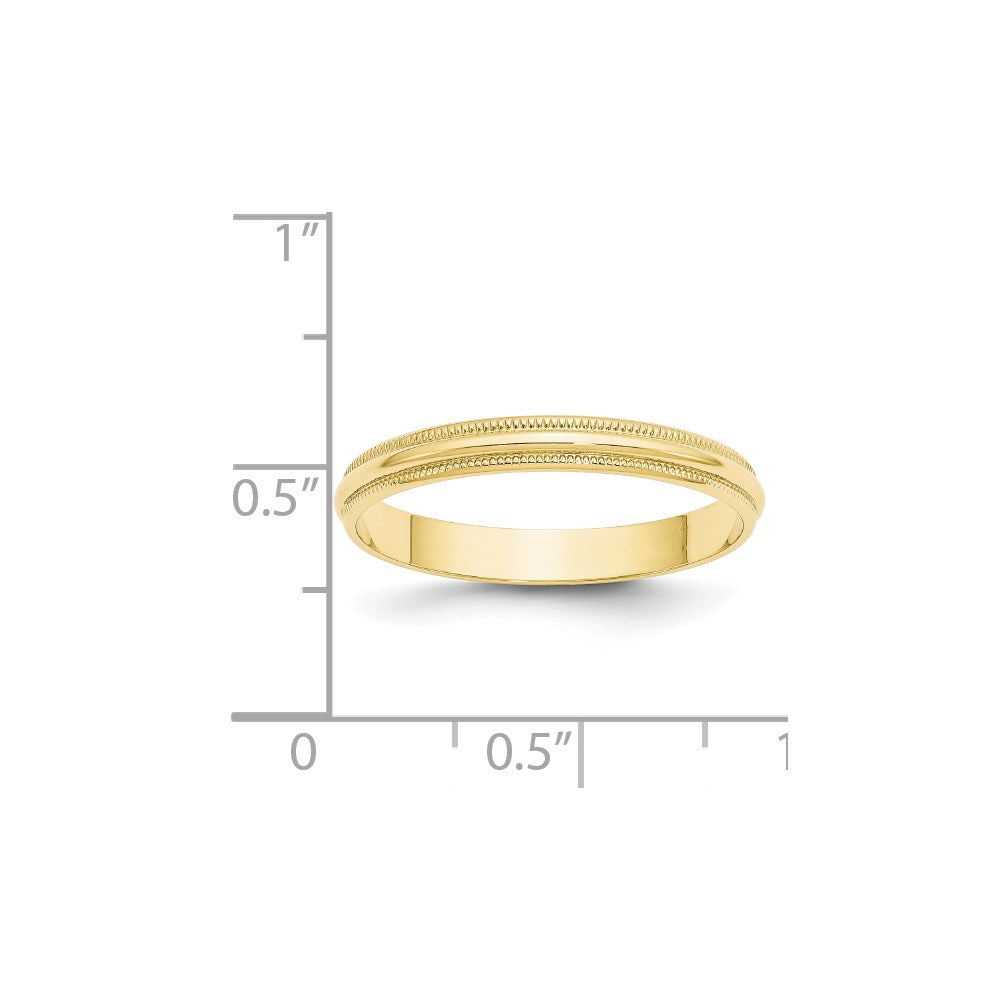 10k Yellow Gold 3mm Lightweight Milgrain Half Round Wedding Band