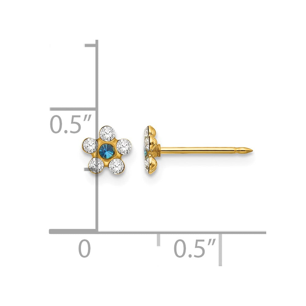 Inverness 14k Clear and Blue Crystal Flower Post Piercing Earrings