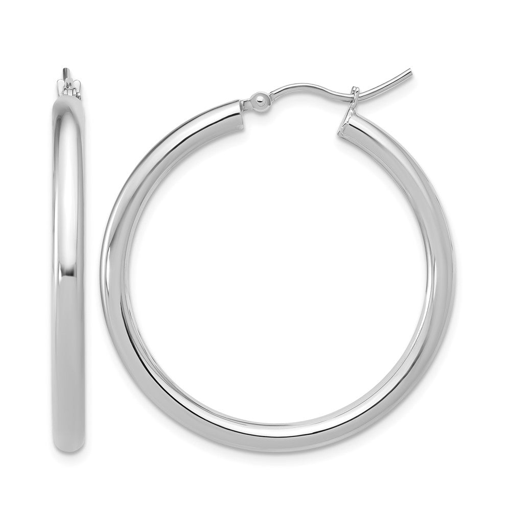 14K White Gold Polished Hoop Earrings