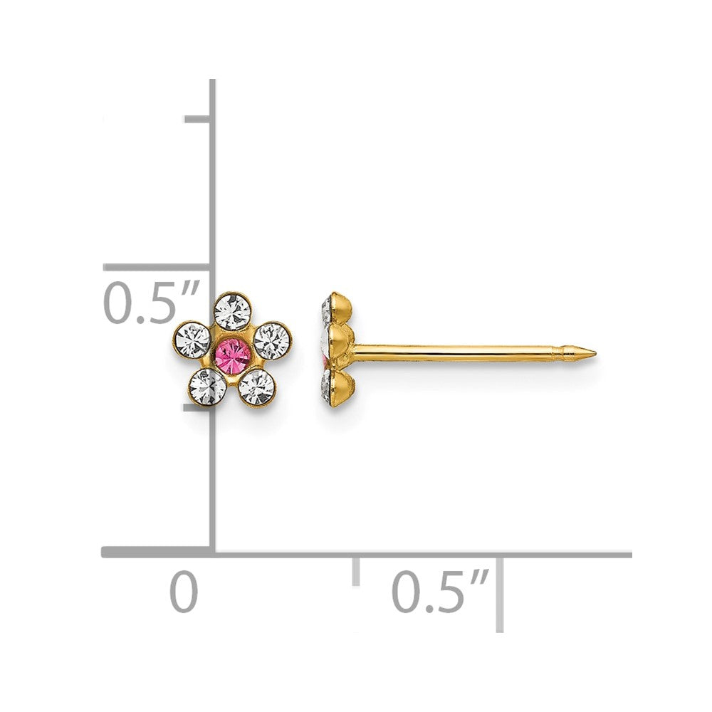 Inverness 14k Clear and Rose Crystal Flower Post Piercing Earrings