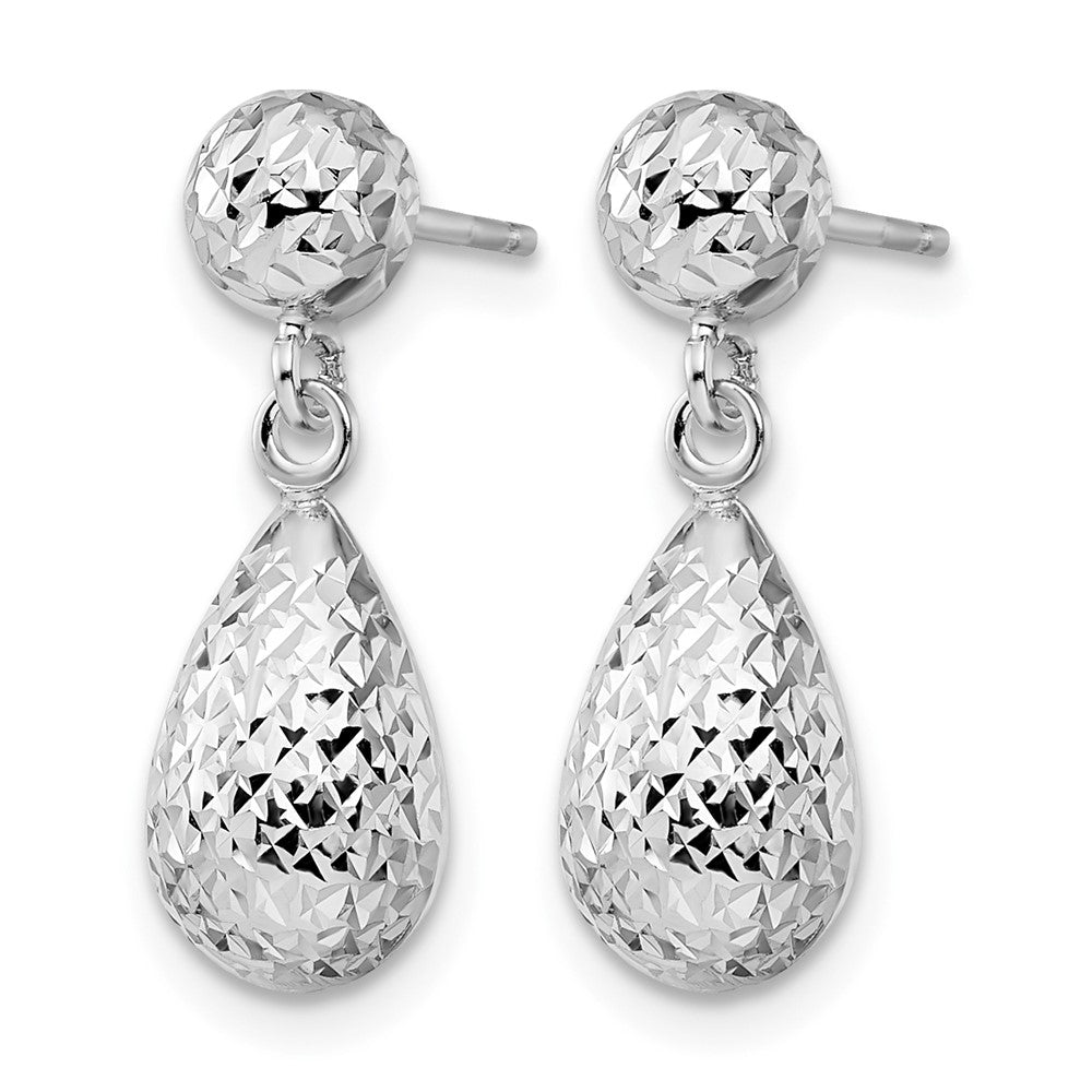 14K White Gold D/C Post Dangle Earrings