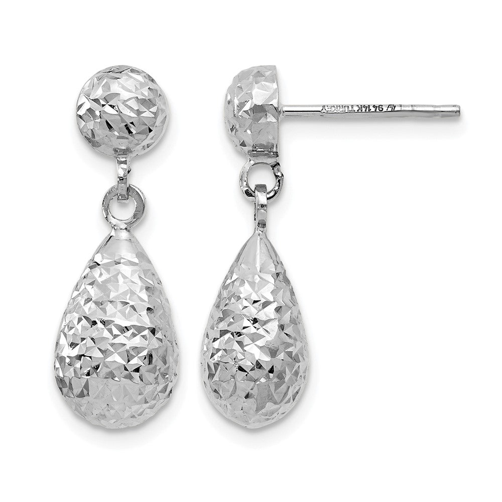 14K White Gold D/C Post Dangle Earrings