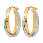 14K with Rhodium Polished Double Oval Hoop Earrings