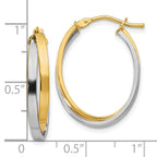 14K with Rhodium Polished Double Oval Hoop Earrings