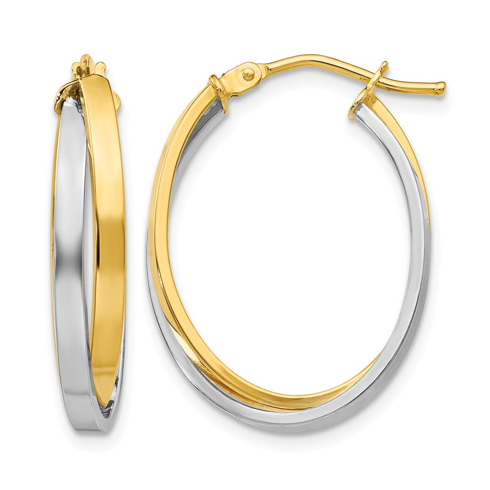14K with Rhodium Polished Double Oval Hoop Earrings