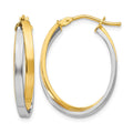 14K with Rhodium Polished Double Oval Hoop Earrings
