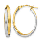 14K with Rhodium Polished Double Oval Hoop Earrings