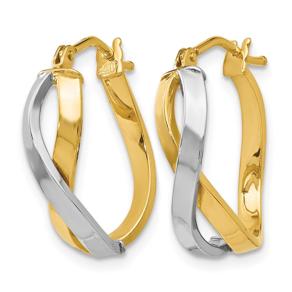 14K with Rhodium Polished Bypass Hoop Earrings