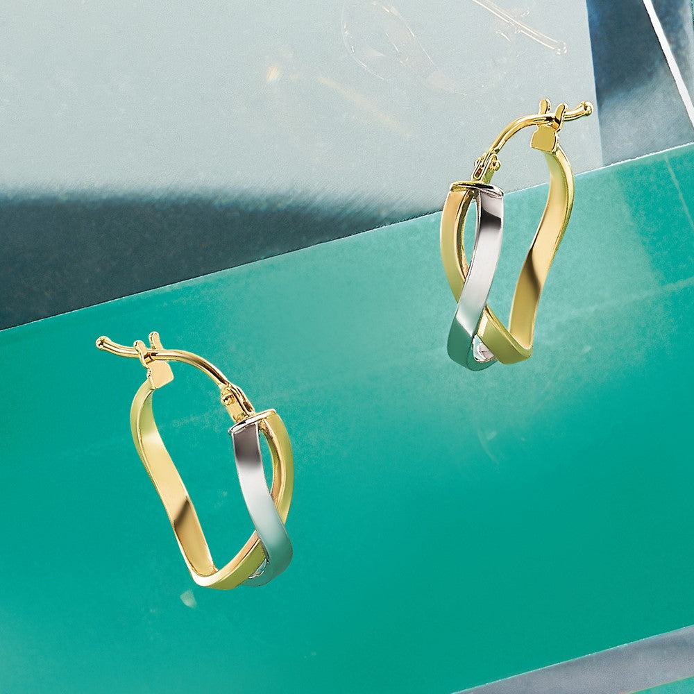 14K with Rhodium Polished Bypass Hoop Earrings