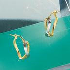 14K with Rhodium Polished Bypass Hoop Earrings