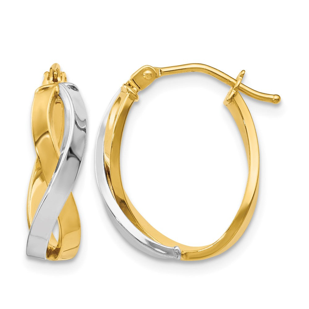 14K with Rhodium Polished Bypass Hoop Earrings