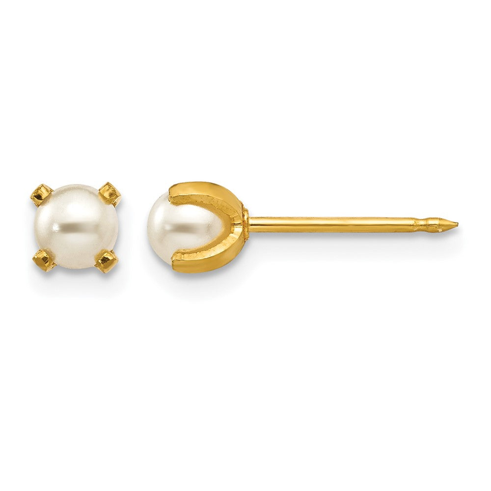 Inverness 18k 4mm Prong Simulated Pearl Post Piercing Earrings
