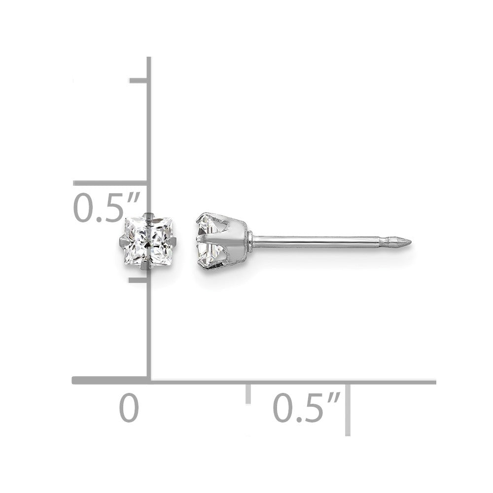 Inverness 18k White Gold 3mm Square CZ Post Piercing Earrings