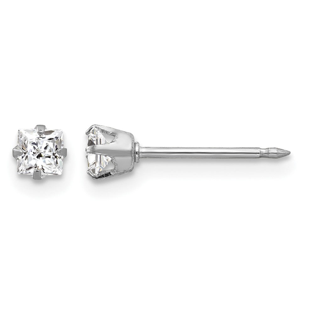 Inverness 18k White Gold 3mm Square CZ Post Piercing Earrings