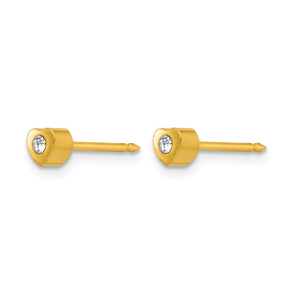 Inverness Stainless Steel 24K Gold-plated Heart with Crystal Post Piercing Earrings