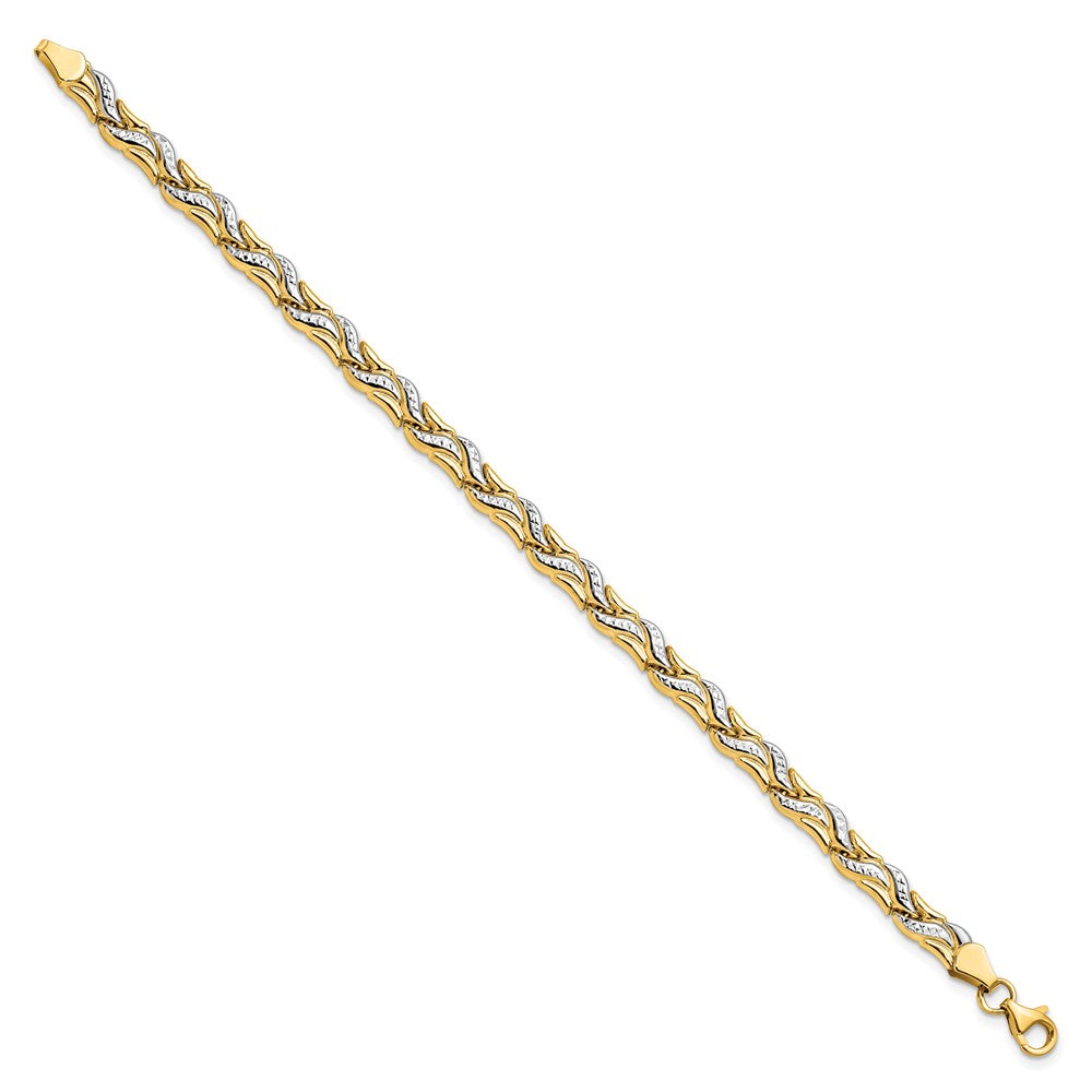 14K with Rhodium Polished and Diamond-cut 7 inch Bracelet