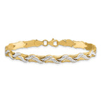 14K with Rhodium Polished and Diamond-cut 7 inch Bracelet
