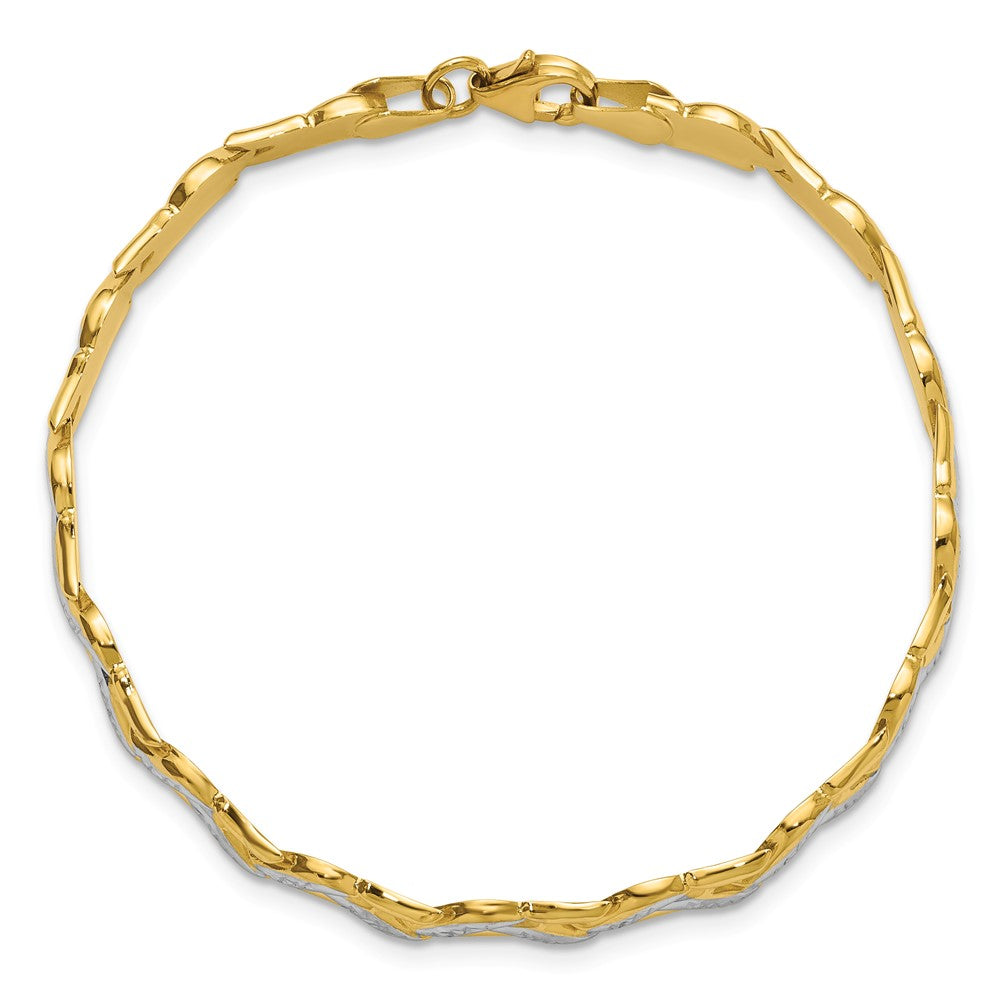 14K with Rhodium Polished and Diamond-cut 7 inch Bracelet