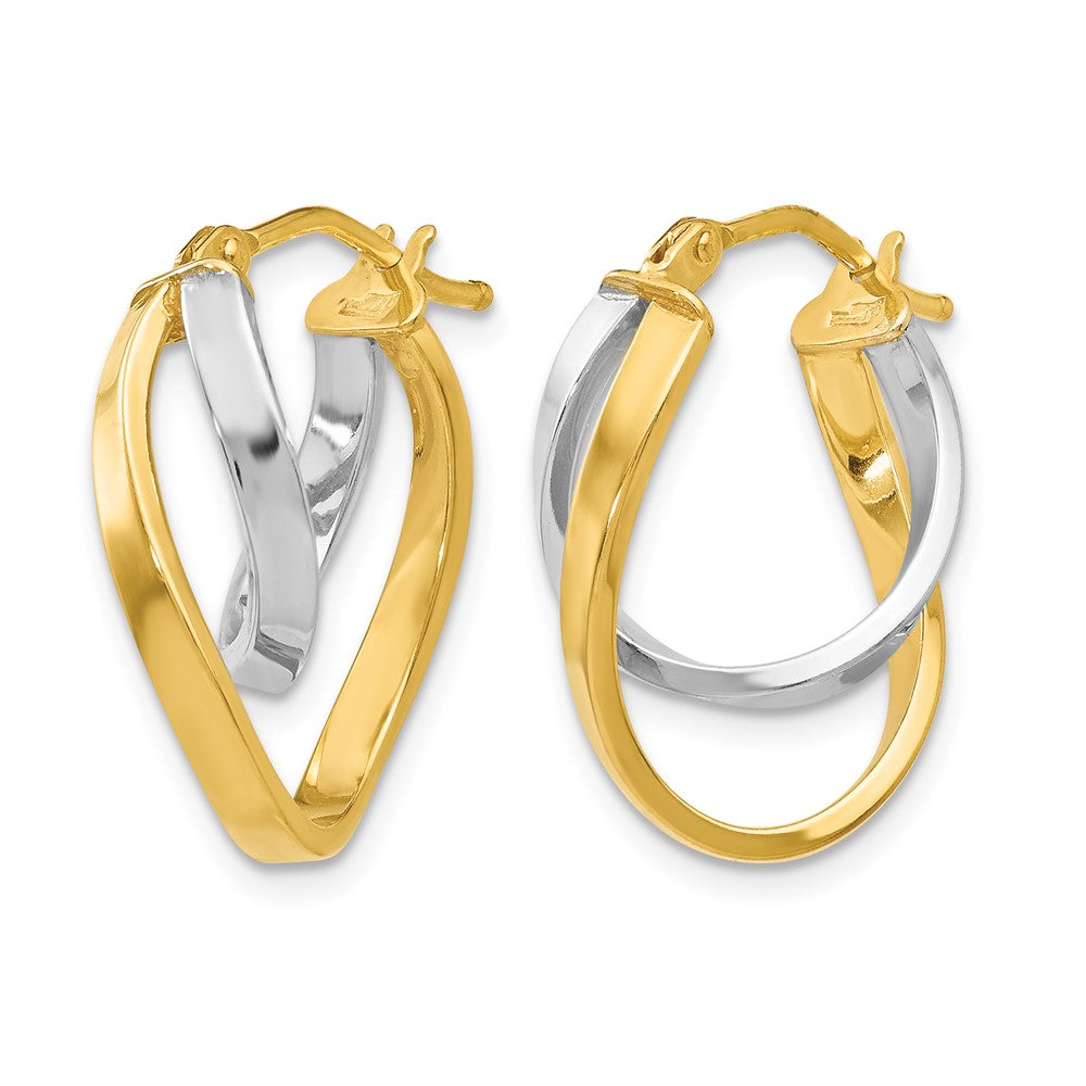 14K with Rhodium Polished Hinged Hoop Earrings
