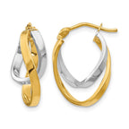 14K with Rhodium Polished Hinged Hoop Earrings
