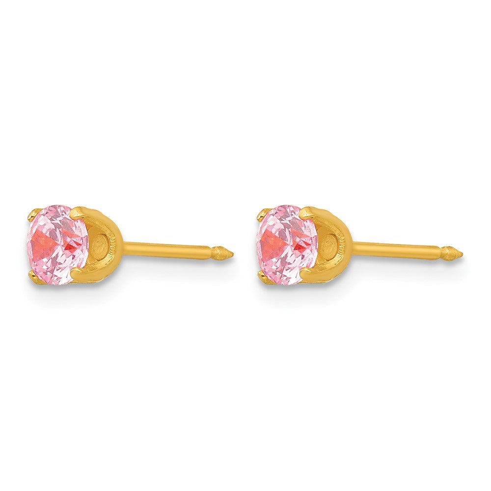 Inverness Stainless Steel 24K Gold-plated 5mm Pink CZ Post Piercing Earrings