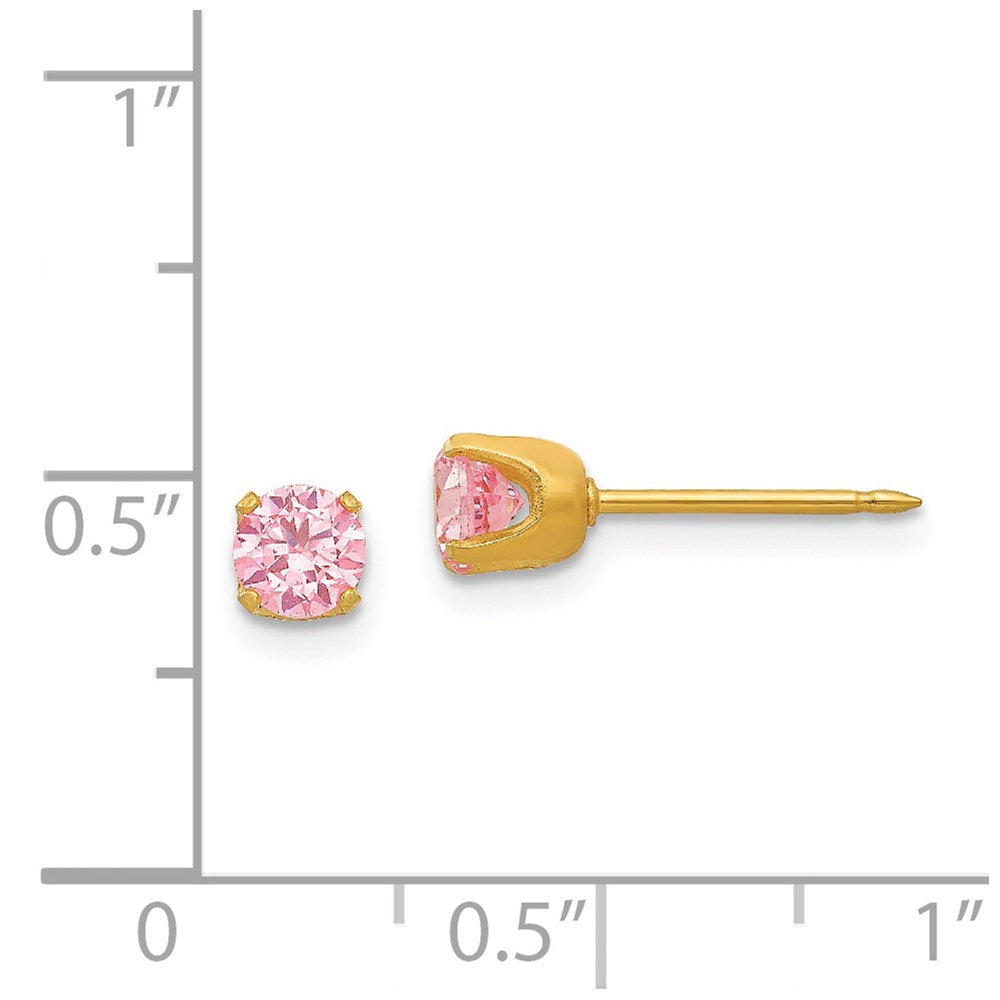 Inverness Stainless Steel 24K Gold-plated 5mm Pink CZ Post Piercing Earrings