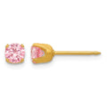 Inverness Stainless Steel 24K Gold-plated 5mm Pink CZ Post Piercing Earrings